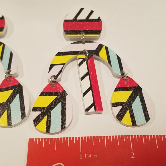 Funky Multicolor Wood Earrings - Picture 2 of 4